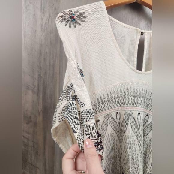 Free People New Romantics Boho Byzantine Dreams Tunic Antique Ivory Size Medium - Picture 4 of 10